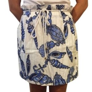 Lilly Pulitzer White Mini Skirt with Blue Seashell Print